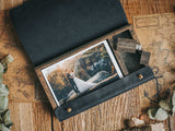 Black Photo Box made of Leather and Wood for Prints and USB Drive