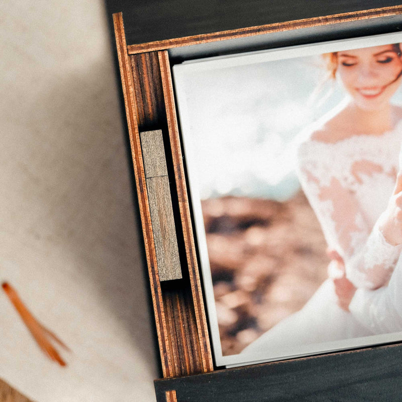 Black Wooden Photo Box – Elegant Personalized Gift for Wedding Photographers