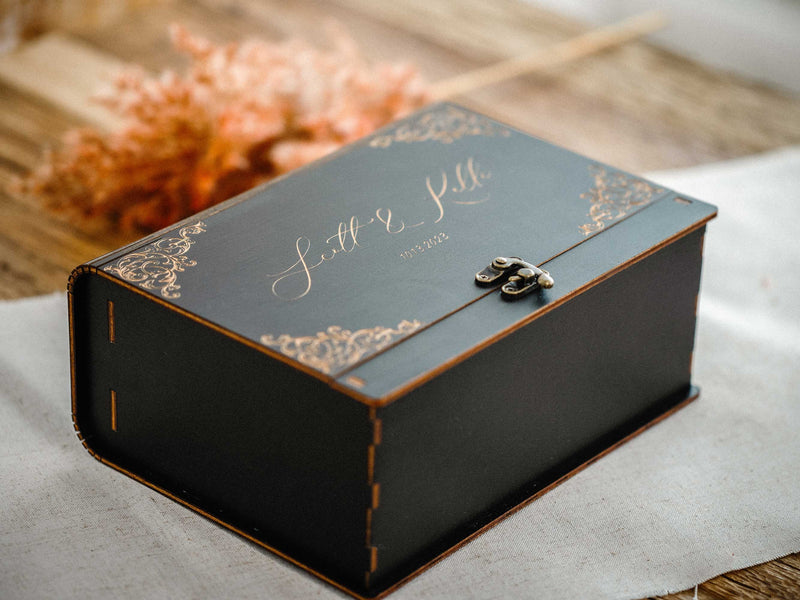 Black Wooden Photo Box – Elegant Personalized Gift for Wedding Photographers