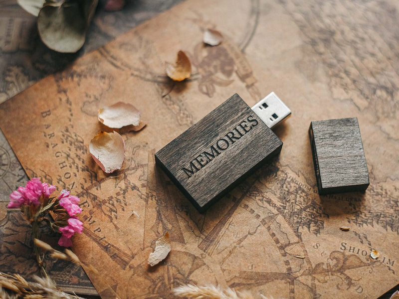 Black Wooden USB Flash Drive - Personalized Engraving, Elegant Gift for Men or Corporate