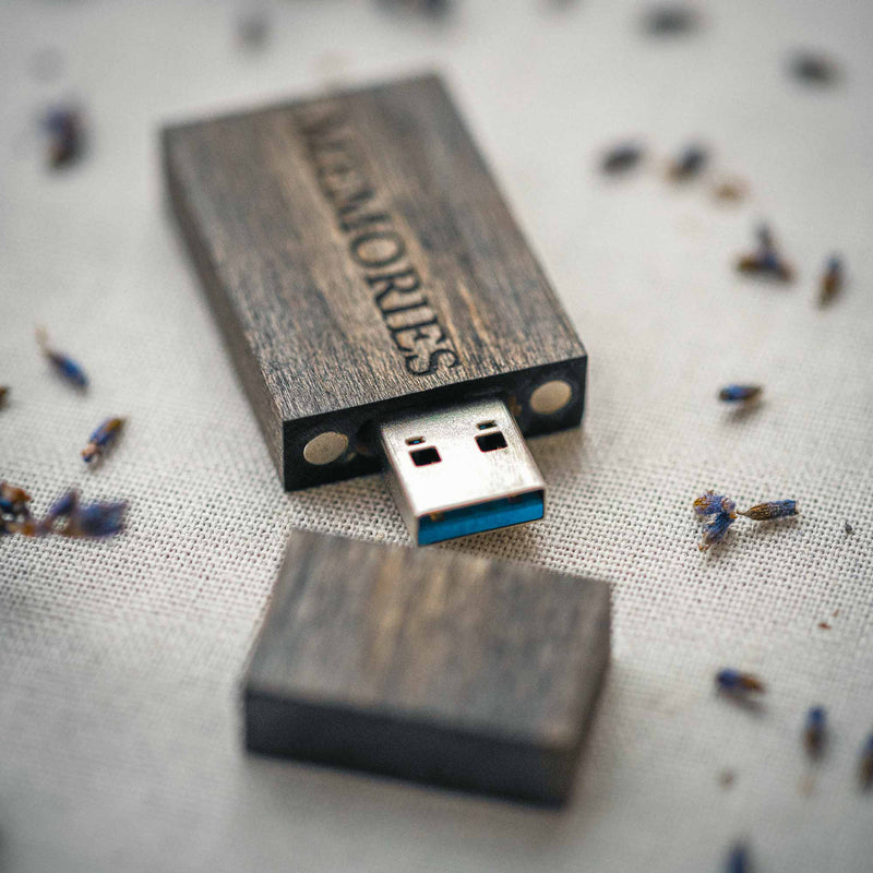 Black Wooden USB Flash Drive - Personalized Engraving, Elegant Gift for Men or Corporate