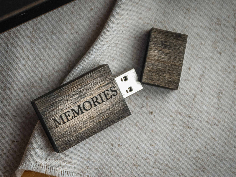 Black Wooden USB Flash Drive - Personalized Engraving, Elegant Gift for Men or Corporate