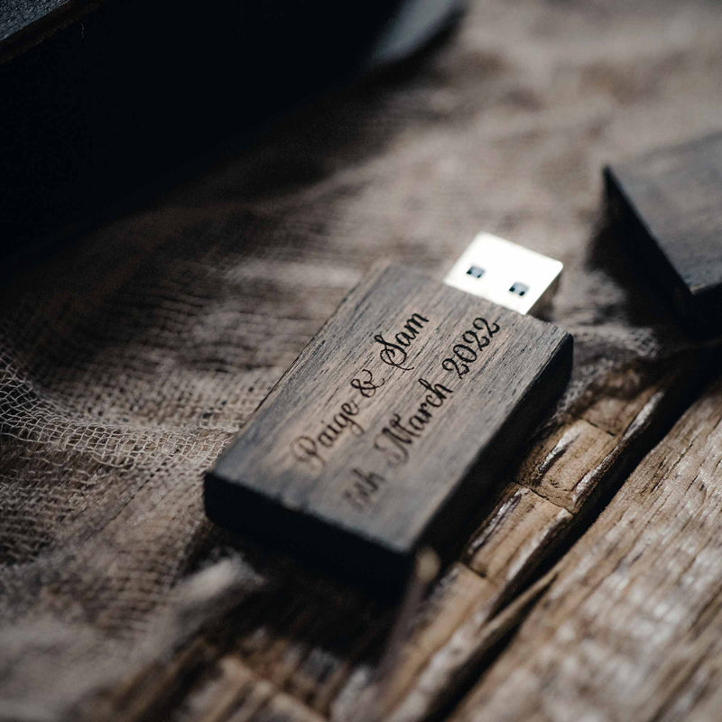 Black Wooden USB Flash Drive - Personalized Engraving, Elegant Gift for Men or Corporate