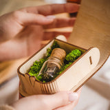 Glass Bottle USB 3.0 Flash Drive in Personalized Maple Wooden Box with Moss, Unique Gift