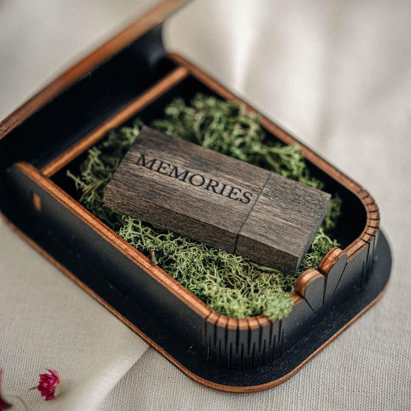 Coffret USB élégant pour mariage avec clé USB en bois personnalisée en option