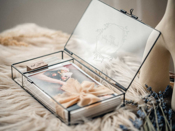 Glass Photo Box with Wood Crystal USB Drive for Wedding Photo