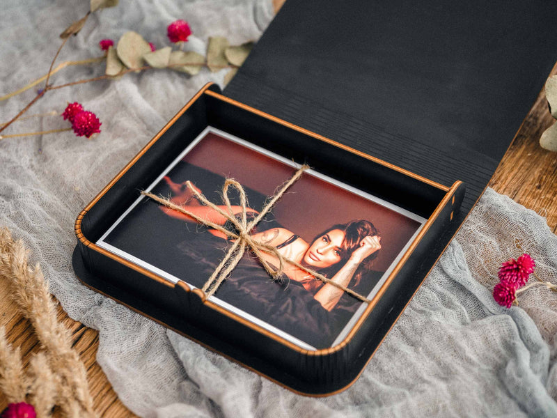 Luxury Black Wooden Photo Box – Perfect for Boudoir & Wedding Photography - NZHANDICRAFT