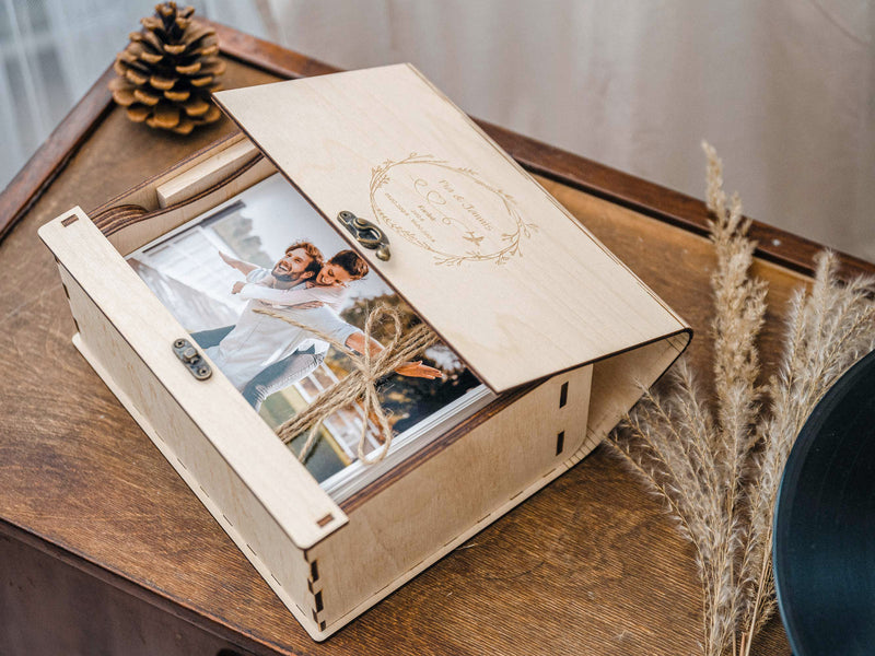 Natural Wooden Photo Box – Personalized Gift for Families & Friends