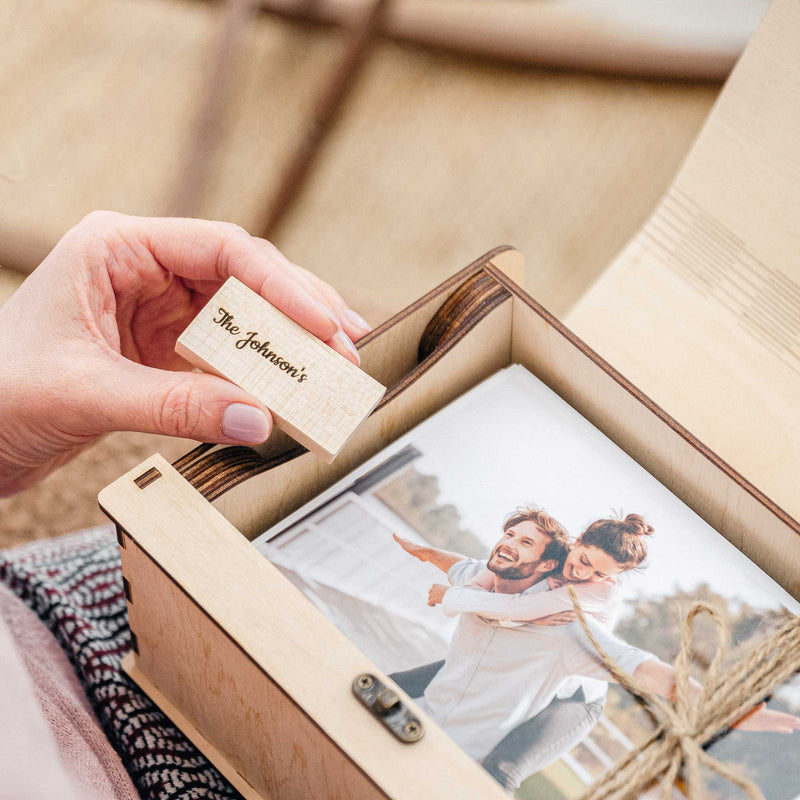 Natural Wooden Photo Box – Personalized Gift for Families & Friends