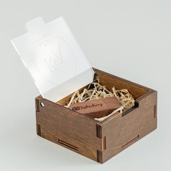 Personalised Wooden USB Box with Acrylic Lid and USB Flash Drive (option)