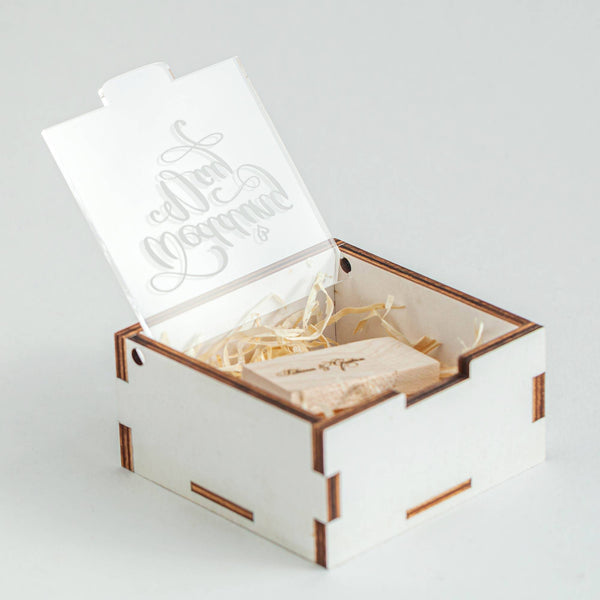 Personalised Wedding USB Box and Flash Drive (option) with Acrylic Lid