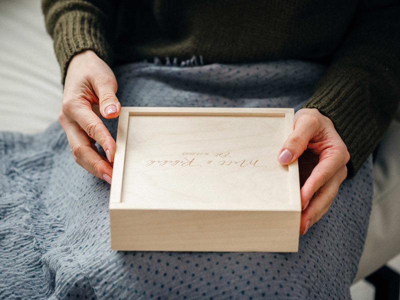 Personalisierte Hochzeitsfotobox mit USB, hölzerne Erinnerungsaufbewahrungsbox