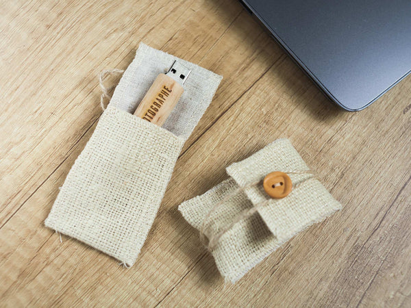 Natural Wooden USB Flash Drive in Eco Style with Linen Wrap