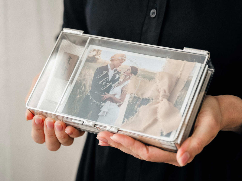 Premium Glass Photo Box with Wood Crystal USB Drive for Wedding Photo