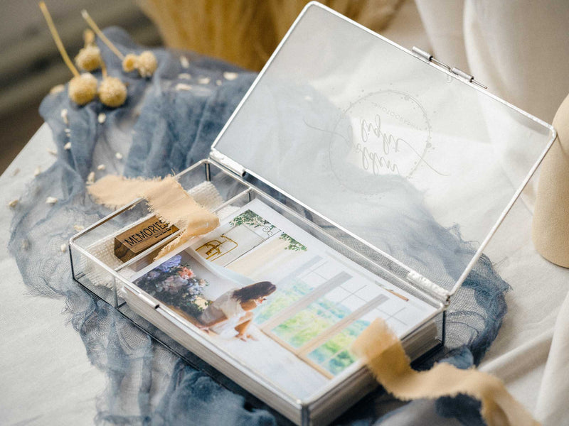 Premium Glass Photo Box with Wood Crystal USB Drive for Wedding Photo