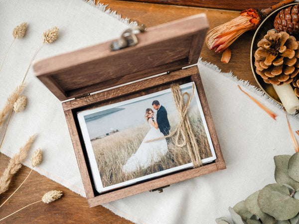 Scatola Fotografica Personalizzata in Legno Stile Vintage per Foto di Matrimonio