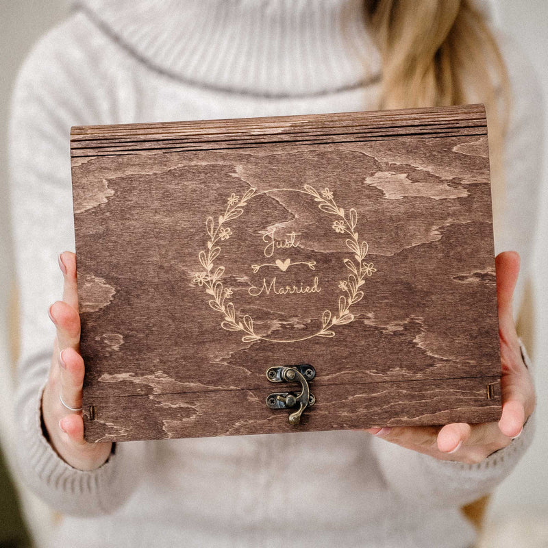 Walnut Wooden Photo Box with USB Slot – Personalized Wedding Gift