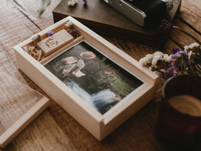 Wedding Photo Box with Personalized Acrylic Lid and USB Flash Drive