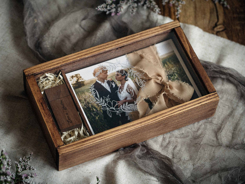 Wedding Gift for Couple - Wooden Photo Box Bridal Shower Gift