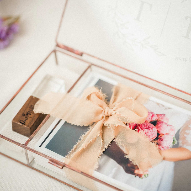 Wedding Photography Box - Rose Gold Glass Photo Box with USB Drive