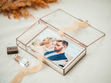 Wedding Photography Box - Rose Gold Glass Photo Box with USB Drive